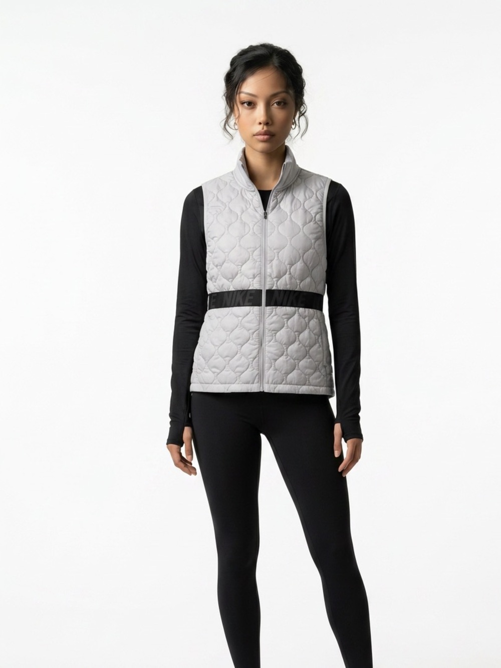 Nike AeroLayer Running Vest Womens Medium Grey Quilted Puffer Full Zip Medium